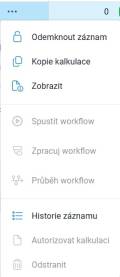 Kontextová nabídka řádku kalkulace