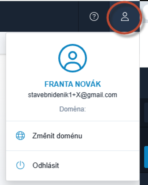 Nabídka uživatelského účtu