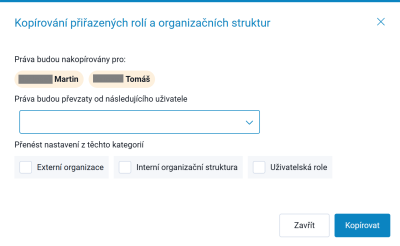 Kopírování nastavení uživatele Kopírování nastavení uživatele