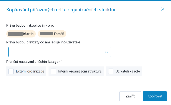 Kopírování nastavení uživatele Kopírování nastavení uživatele