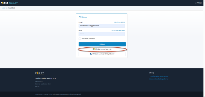 Přihlášení pomocí Azure AD Přihlášení pomocí Azure AD